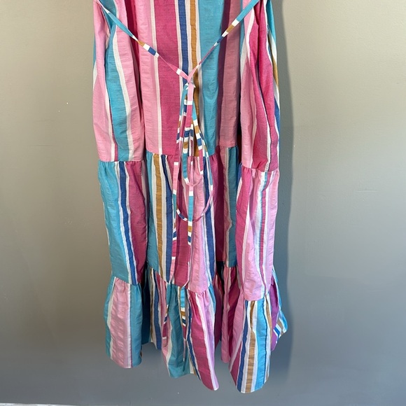 Lemlem Striped Jima Sweepy Banu Midi Summer Aqua Pink Blue Dress Size Medium - Picture 5 of 15